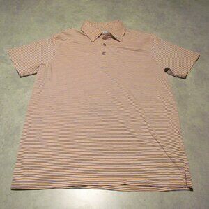 Fish Hippie shirt Mens Small Striped Pocket Polo Peach blue Cotton Stretch